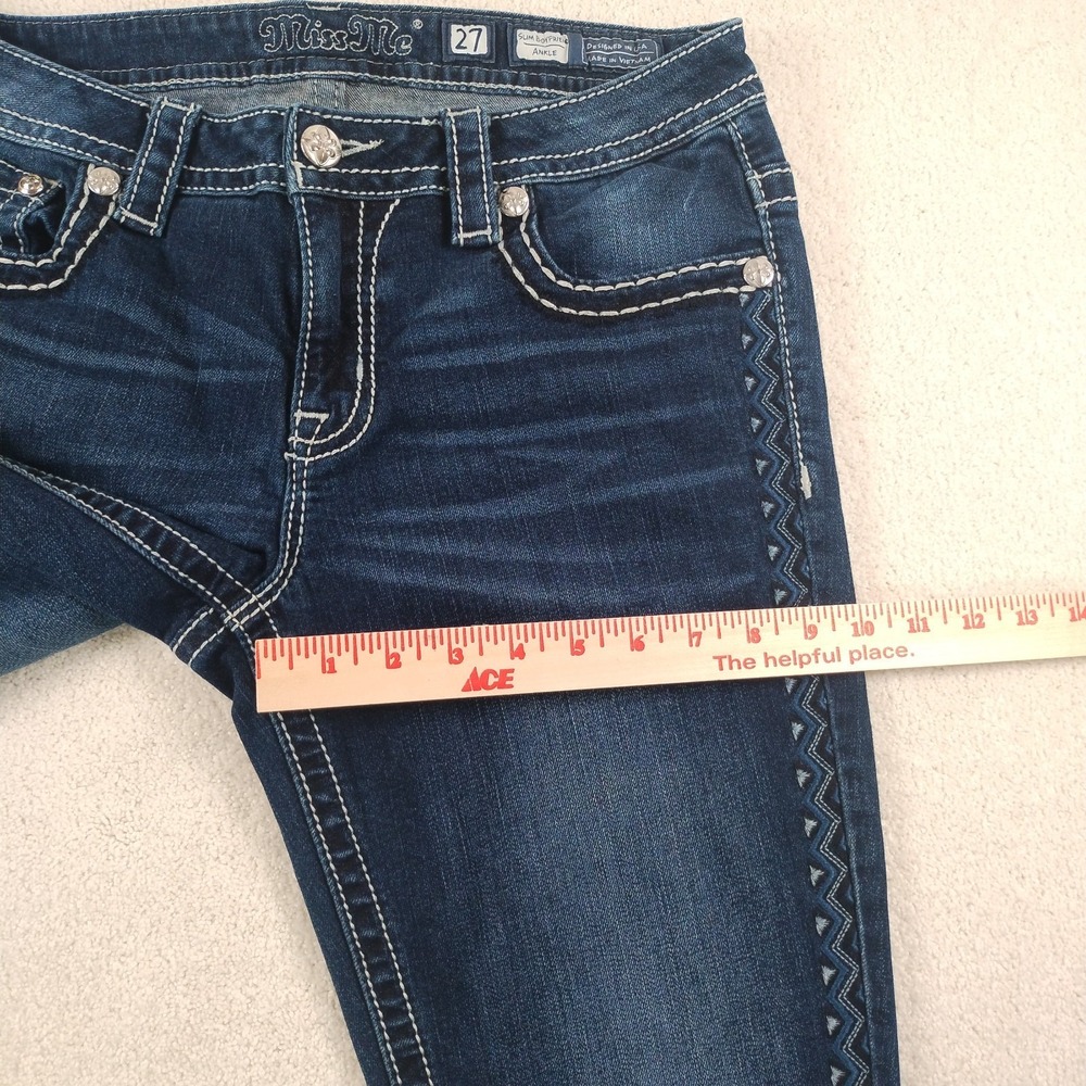 Miss Me Jeans Women's 27 Fits 30x27 Slim Boyfriend Ankle Stretch Embroidered 💎 - Picture 13 of 15